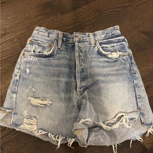 Agolde Light Blue Distressed Jean Shorts